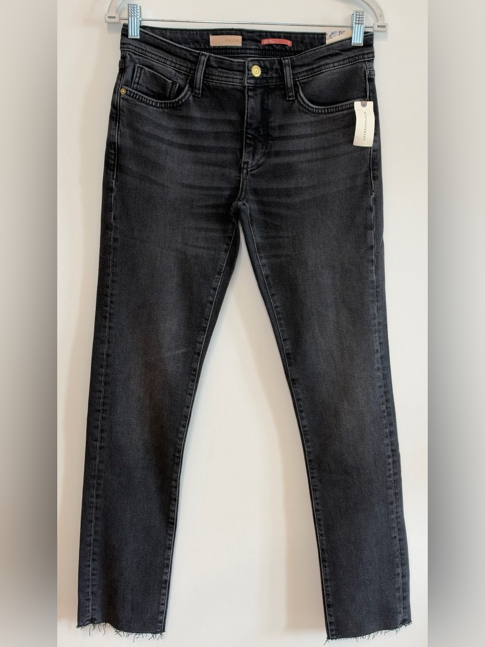NEW Anthropologie Pilcro Black Wash Whiskered Raw Hem Straight Jeans Size 27